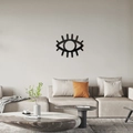 Modern eye-shaped acrylic wall mirror decor mounted on a minimalist living room wall - Black