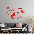 Red acrylic mirror wall stickers with unicorn stars and fairy designs for kids room decor - Red