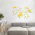 Yellow acrylic mirror wall decals featuring unicorn, fairy, stars and clouds for nursery - Gold