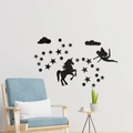 Detailed 3D black acrylic wall stickers with unicorn and fairy for nursery decor - Black