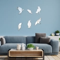 Set of 6 raven shaped silver mirror acrylic wall stickers for modern living room decor - Silver