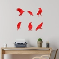 Set of 6 red acrylic crow mirror wall stickers in diverse poses for home decor - Blue