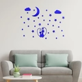 Stickers muraux miroir acrylique bleu avec chats, lune et étoiles pour décor de salon - Bleu