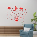 Stickers muraux 3D en acrylique avec chats rouges, lune et étoiles pour décoration - Rouge