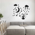 Detail of 3D mirror black acrylic cat silhouette wall stickers on a white textured wall - Black