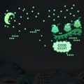 Lichtgevende uil muurstickers met maan en sterren voor decoratie van de kinderkamer - Groen fluorescerend