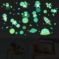 Adesivi murali fluorescenti spazio astronauti animali razzi e pianeti set decor - Animali dello Spazio / Verde