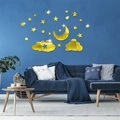 Pegatinas de pared espejo 3D doradas estrellas luna y nubes para decoración de alcoba - Dorado