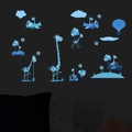 Luminous blue giraffe wall stickers set glowing in the dark for nursery decor - Fluorescent Blue
