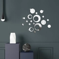 Set de pegatinas de pared con espejos circulares modernos y calcomanías reflectantes - Plateado (JM3251)