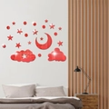 Pegatinas de espejo acrílico rojo con luna estrellas y nubes para decoración de dormitorios - Rojo