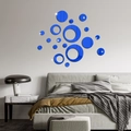 Blue acrylic mirror wall stickers in circular shapes for modern bedroom wall decor - Blue (JM3251)