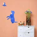 Blaue verspiegelte Acryl-Wandaufkleber mit niedlichen Hunde- und Kolibri-Silhouetten - Blau