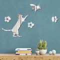 Pegatinas de pared creativas de acrílico espejo con siluetas de gato y mariposa - Plateado