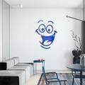 Sticker mural miroir en acrylique bleu saphir moderne avec visage souriant pour salon - Bleu
