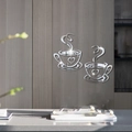 Adesivi murali 3D specchio in acrilico tazza di caffè con motivi a cuore in argento lucido - Argento