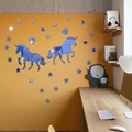 Pegatinas de pared de espejo acrílico azul con unicornios y estrellas en pared - Azul
