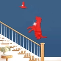 3D-Wandaufkleber aus rotem Spiegel-Acryl mit niedlichem Hund und Kolibri für Deko - Rot