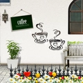 3D mirror acrylic coffee cup wall stickers set with heart accents for kitchen decor - Black
