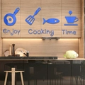 Blue 3D acrylic mirror kitchen wall stickers featuring Enjoy Cooking Time text on cabinets - Blue