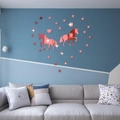 Pegatinas de pared espejo acrílico oro rosa con unicornios estrellas y corazones hogar - Rojo