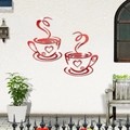Adesivi murali 3D in acrilico rosso con tazza di caffè e cuori per decoro del caffè - Rosso