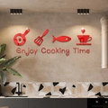 3D Red Acrylic Mirror Kitchen Wall Stickers with Enjoy Cooking Time Quote Design - Red