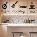 Modern 3D acrylic mirror wall stickers with Enjoy Cooking Time lettering for kitchen decor - Black