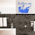 Adhesivo de espejo acrílico azul con letras de Bathroom y silueta femenina - Azul