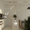 3D silver acrylic mirror kitchen wall stickers with Enjoy Cooking Time lettering and icons - Silver