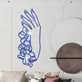 Décoration murale miroir acrylique bleu avec dessin au trait main et fleur pour intérieur - Bleu