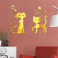 Pegatinas de pared de espejo dorado con gatos y corazones para decoración de interiores - Dorado