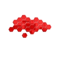 Detail view of 3D red acrylic hexagonal mirror wall stickers with reflective surface - Large / Red