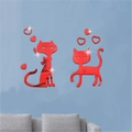 Pegatinas de pared de espejo acrílico rojo con gatos de dibujos animados y elementos de corazón - Rojo
