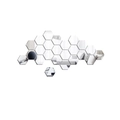 Detail view of 3D hexagonal acrylic mirror wall stickers showing DIY honeycomb wall pattern - Large / Silver
