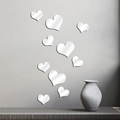 Juego de 10 pegatinas de pared de corazón de espejo acrílico plateado variadas - Plateado
