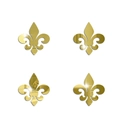 Close-up of four golden fleur-de-lis mirror acrylic wall stickers on a white background - Gold