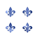 Set of four blue mirror acrylic fleur-de-lis wall stickers with a glossy reflective surface - Blue
