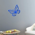 Μπλε πεταλούδα καθρέφτης 3D αυτοκόλλητο τοίχου σε γκρι τοίχο πάνω από λευκό καναπέ - Μπλε