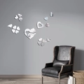 Stickers muraux miroirs 3D en forme de cœur et trèfle pour décor de salon - Argenté