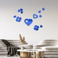Autocollants muraux miroirs 3D bleus en forme de cœur dans un salon moderne - Bleu