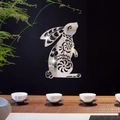 Adesivo murale specchio coniglio 3D in acrilico con motivo traforato per decorazioni - Argento
