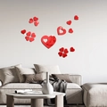 Stickers muraux 3D cœur miroir rouge avec trèfle pour décoration de salon moderne - Rouge