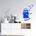 Adesivo murale a specchio gatto blu con cuori per decorazione d'interni moderna - Blu (JM3152)