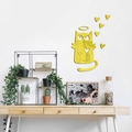 Modern yellow acrylic mirror cat wall stickers with heart accents for home decoration - Gold (JM3152)