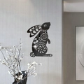Adesivo murale 3D con coniglio a specchio in acrilico e motivi floreali per la casa - Nero