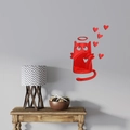 Adesivi murali gatto a specchio rosso con cuori per decorazione della camera - Rosso (JM3152)