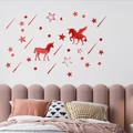 Pegatinas de pared 3D de unicornio y estrellas en acrílico rojo espejo para niños - Rojo