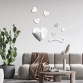 3D acrylic mirror wall stickers set with hearts and key design for modern home decor - Silver (JM3153)