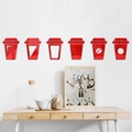 Set di sei adesivi murali specchiati in acrilico rosso a forma di tazza per cucina - Rosso